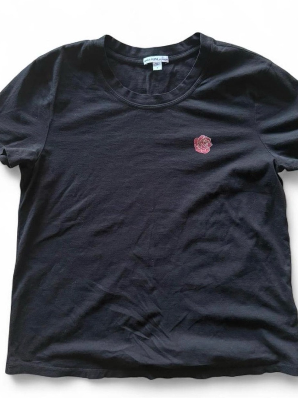 James Perse Black Tee with Red Rose Accent